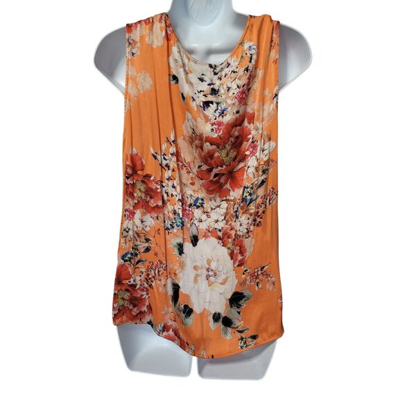 St. John Womens Floral Print Orange Sleeveless Silk Blend Top L - Picture 3 of 12